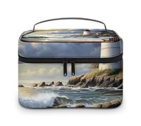VFMKT Sea Lighthouse Sandbeach - Trousse da viaggio portatile per cosmetici, con cerniera, organizer per trucchi da donna, Spiaggia di sabbia del faro del mare, 25x18x15cm