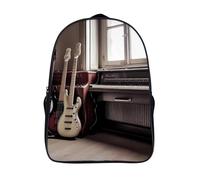 VFMKT Zaino da 40,6 cm con chitarra e basso, strumenti musicali, zaino per computer portatile, leggero, stampa completa, borsa da viaggio casual, per donne e uomini, stile, 40 x 28 x 16 cm, Stile