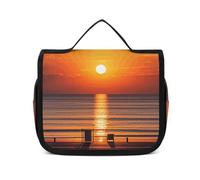VFMNT Borsa da toilette per donne e uomini, borsa per il trucco con tramonto sul mare sereno con gancio per appenderla, borsa da bagno impermeabile, borsa da viaggio di grande capacità, per accessori