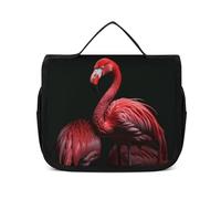 VFMNT Borsa da toilette per donne e uomini con fenicottero sfondo nero borsa per il trucco con gancio per appendere borsa cosmetica da bagno impermeabile borsa da viaggio di grande capacità per