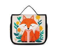 VFMNT Borsa da toilette per donne e uomini, graziosa borsa per il trucco con animali e fiori di volpe, con gancio per appenderla, impermeabile, borsa da viaggio di grande capacità, per accessori da