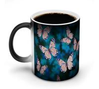 VFMNT Simpatica tazza da caffè termocromica con farfalle tazza da caffè divertente tazza con scolorimento magico calore temperatura cambia colore tazza novità regali per ufficio migliore amico Natale