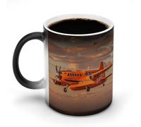 VFMNT Tazza da caffè termocromatica arancione con aeromobili e luce diurna, divertente tazza con scolorimento, cambia colore, idea regalo per ufficio, migliore amico, Natale