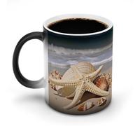 VFMNT Tazza da caffè termocromica con conchiglie e stelle marine, divertente tazza con scolorimento, cambia colore, idea regalo per ufficio, migliore amico, Natale