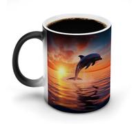 VFMNT Tazza da caffè termocromica con delfino al tramonto, divertente tazza con scolorimento, tazza magica che cambia colore, idea regalo per ufficio, migliore amico, Natale
