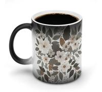 VFMNT Tazza da caffè termocromica con fiori grigi, colori pastello, divertente tazza con scolorimento, cambia colore, idea regalo per ufficio, migliore amico, Natale