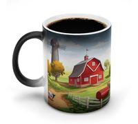 VFMNT Tazza da caffè termocromica con motivo fattoria rossa, divertente tazza da caffè con scolorimento, tazza magica che cambia colore, idea regalo per ufficio, migliore amico, Natale