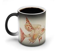 VFMNT Tazza da caffè termocromica con pesce rosso maculato, divertente tazza con scolorimento magico, temperatura di calore, cambia colore, idea regalo per ufficio, migliore amico, Natale