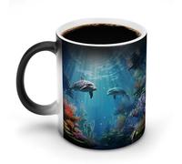 VFMNT Tazza da caffè termocromica con pesce subacqueo blu tazza da caffè divertente tazza con scolorimento magico calore temperatura cambia colore tazza regalo novità per ufficio migliore amico Natale