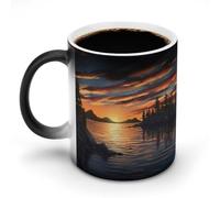 VFMNT Tazza da caffè termocromica con scritta "Tramonto sul lago", divertente tazza con scolorimento, cambia colore, idea regalo per ufficio, migliore amico, Natale