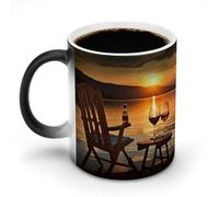VFMNT Tazza da caffè termocromica con sedia e vino al tramonto sul lago, divertente tazza con scolorimento, tazza magica che cambia colore, idea regalo per ufficio, migliore amico, Natale