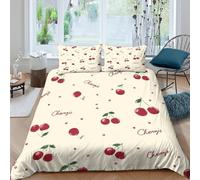 VFQWPYAJN Cherry motifsSet Di Copripiumino ultra 3 Pezzi stampa di 3D cerniera nascosta Vintage fruit pattern copripiumino con federa soffice ultra morbido e traspirante for bambini Single（140x200cm）
