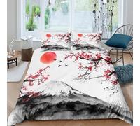 VFQWPYAJN Mount Fujicopripiumino microfibra morbida 3 Pezzi stampa di 3D con cerniera Japanese ink painting Set Di Copripiumino con federe traspirante morbida for ragazzi Single（135x200cm）