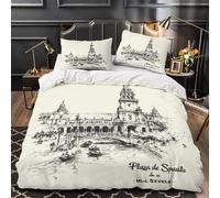 VFQWPYAJN Punto di riferimento di Siviglia 3D Stampa Coperta Letto 3pz Microfibra Resistente schizzo architettonico Coperteletto 2 federe Zip nascosta Ragazzi Bambini Single (135x200cm)