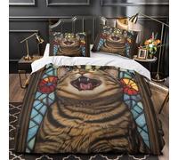 VFQWPYAJN Vetrata con sbadiglio di gatto 3D Stampa Coperta Letto 3pz Microfibra Zip nascosta Espressione artistica felina Coperteletto 2 federe Resistente Ragazzi Bambini King（220x240cm）