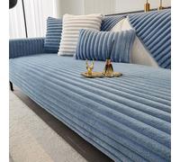 VFRCD Copridivano in peluche a righe con coniglio ispessito, per divano componibile, con 3 cuscini, caldo per l'inverno, adatto agli animali domestici, antiscivolo, lavabile in lavatrice (blu, 90 x