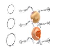 VFUN Orecchini da naso senza filo Cz Anelli per il naso per le donne uomini Labret Studs Anelli per labbra Push In orecchini a perno con retro piatto Cz Naso Narice Trago Helix Piercing Gioielli