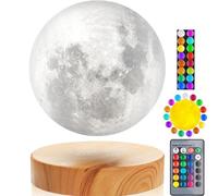 VGAzer Lampada VGA a forma di luna che oscilla liberamente nell'aria, con base in legno e luce di luna della stampa 3D, per regali unici, Room Decor, luce notturna, scrivania giocattolo Tech