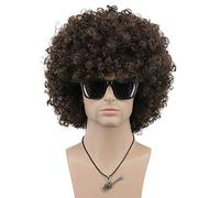 VGbeaty Parrucca afro anni '70 anni '80 marrone corto riccio parrucca da discoteca da uomo e da donna