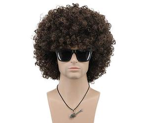 VGbeaty Parrucca afro anni '70 anni '80 marrone corto riccio parrucca da discoteca da uomo e da donna