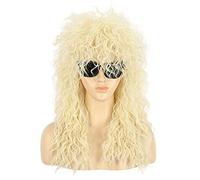 VGbeaty Parrucca Lunga Bionda Bruna Riccia Per le Donne Parrucca Mulo Anni 70 80 Rocker per Carnevale Halloween Costume Party