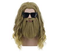 VGbeaty Parrucca lunga da uomo con baffi ricci dorati e marroni, per Halloween, cosplay e feste in costume a tema anime
