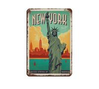 VGDFH Poster vintage con statua di New York City e viaggi americani, in metallo, stile retrò, decorazione da parete per bar, grotte, bar, famiglia, garage, 20 x 30 cm