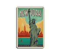 VGDFH Targa in metallo vintage con statua della Libertà di New York e Viaggi americani, decorazione artistica da parete per casa, per pub, club, caffetterie, bar, decorazione artistica da parete retrò