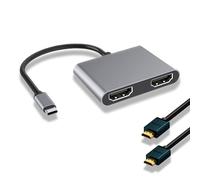 VGE USB C to Dual HDMI Adapter, Sdoppiatore Hdmi Splitter con Usb 3.0 & 100W PD, PLUG-AND-PLAY - Adattatore per MacBook Pro/Air, Surface, XPS, Monitor 4K Portatile - Grigio Scuro