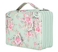 VGEBY Astuccio portatile con 252 scomparti, portapenne multistrato con stampa di rose e cerniera per organizzare la cancelleria, Rose su sfondo verde, Casual