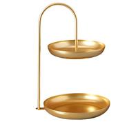VGEBY Vassoio per Frutta a Doppio Livello, Materiale in Ferro, Elegante Piatto Portaoggetti per Feste e Matrimoni (GOLD)