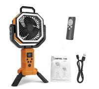 VGEBY Ventilatore da Campeggio Portatile con Supporto per Treppiede, Telecomando Batteria Ricaricabile da 20000 MAh 4 velocità Oscillazione della Luce LED a 3 Livelli Power Bank per (ORANGE)