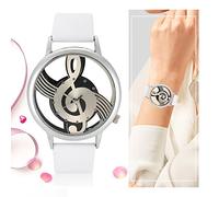 VGEBY1 Orologio analogico, Orologio da Polso da Uomo al Quarzo Tondo con quadrante a Forma di Nota Musicale a Forma di Nota Musicale(Cinturino Bianco) Le Signore guardano