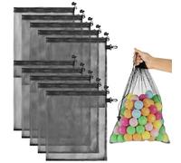 VGECEE 12 Borse a Rete con Coulisse e Clip, 40 x 35cm Sacchetti in Rete Nero Grande Borsa con Coulisse in Rete Sacchetti Portaoggetti Portatili per Piscina e Spiaggia Giocattoli
