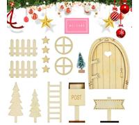 VGECEE 16 Set di Accessori per Porta Gnomo, Porta Elfo Natale Porta Fatata in Legno Non Verniciato Porta delle Fate di Natale per Casa delle Bambole per DIY, Decorazione Natalizia, Regali per Bambini