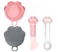 VGECEE 2 Set Cucchiaio Apriscatole per Animali Domestici 2 in 1 con 2 Coperchi per Lattine per Gatti e 2 Cucchiaio per Cibo per Gatti Multifunzione Copertura Silicone Tappo per Lattine per Gatti Cani