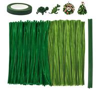 VGECEE 300 Pezzi Scovolini Colorati per Lavoretti 2 Tipi di Verde 30cm Steli per Fiori Bacchette per Acconciatura Scovolini Ciniglia Steli in Ciniglia con 10 Steli per Fiori Finti, 1 Rotoli Nastro