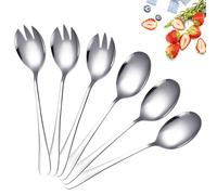 VGECEE 6 Pezzi Posate per Insalata con 3 Forchetta da Insalata e 3 Cucchiaio da Insalata, 20cm Posate Insalata in Acciaio Inossidabile Posate per Insalata con Manico Lungo, Lavabile in Lavastoviglie