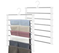 VGECEE Grucce Pantaloni Salvaspazio, 2 Pezzi 6 in 1 Acciaio Inossidabile Grucce Pantaloni Appendini per Pantaloni Pieghevole Appendini Salvaspazio Multifunzione Grucce Pantaloni per Sciarpe, Cravatta