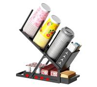 VGECEE Porta Bicchieri e Coperchio Portabicchieri e Portacoperchi Regolabile Porta Bicchierini Caffe con 4 Scomparti/Cestino Porta Cannucce/Base Telescopica Porta Tazze e Coperchio in Metallo per Bar