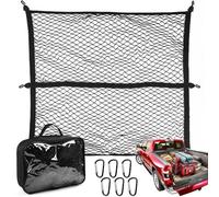 VGECEE Rete Bagagliaio Auto con 4 Moschettoni +4 Ganci ABS +1 Borsa Portaoggetti, 120×120cm Estendibile Fino a 210×210cm Eelastica Rete per Cani Auto Portaoggetti Bagagliaio Rete da Carico per Camion