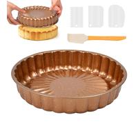 VGECEE Stampo per Charlotte da 25 cm con 3 Raschietto per Pasta in Plastica e 1 Silicone Spatula Semicircular, Teglia per Torte Chicago Metallic Professional Tortiera per Pan di Spagna per Quiche Pan