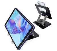 VGECEE Supporto Tablet, Supporto per Tablet Pieghevole in Ferro Girevole a 360 Porta Tablet da Tavolo Supporto iPad Regolabile Supporto per Cellulari e Tablet con Cuscinetti in Silicone, Robusto