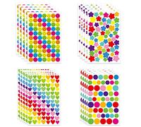 vgggrd 1375 Pezzi Stickers Bambini, 20 Fogli Forma di Cuori Stelle Punti Adesivi Happy Face Colorati Stickers, DIY Accessori, per Compleanno, Matrimonio, San Valentino, Ufficio, Istruzione