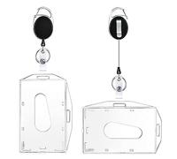 vgggrd 2 Set Porta Badge Retrattile,Portachiavi Retrattile con Trasparentes Porta Tessere e Moschettone,Portachiavi Estensibile,con 2 Portacarte,per Ufficio,Scuola,Carta d'identità Porta Badge