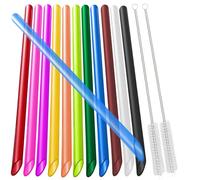vgggrd Bubble Tea Cannuccia Colorata [12 Pz], Riutilizzabile in Plastica Boba con 2 Spazzole di Pulizia, Extra Grandi 10 mm Design appuntito, per Smoothie, Tè alle bolle, Milk Shake(Multicolore)