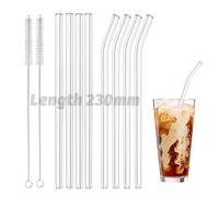 vgggrd Cannucce riutilizzabili in Vetro, 23cm * 8mm Lunghe Cannucce per Frullati, Cocktail, Frappè, Bevande Fredde (4 Dritte + 4 Curve, 2 Spazzole)