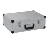 VGLQNRPT Cassetta degli attrezzi in alluminio, 46 x 33 x 16 cm, robusta cassetta degli attrezzi con 6 scomparti e 17 tasche, cassetta degli attrezzi richiudibile per artigianato e hobby, argento, 1