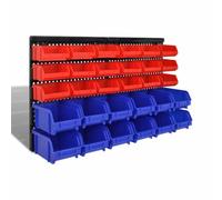 VGLQNRPT Scaffalatura da parete per officina con 30 scatole impilabili, sistema di stoccaggio per piccole parti, viti, chiodi, piastra da parete in plastica PP per montaggio a parete