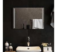 VGLQNRPT Specchio da bagno a LED, 60 x 40 cm, in vetro temperato, specchio da parete con illuminazione a LED integrata, specchio piatto per bagno e soggiorno